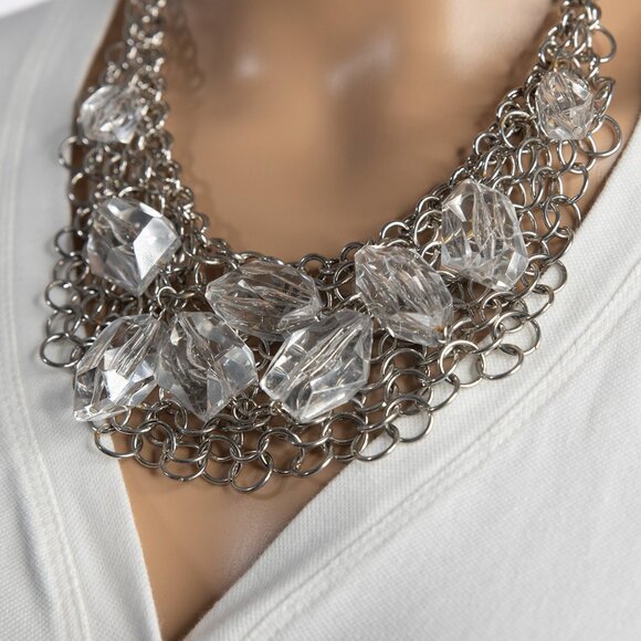 Chains Metal Circles And Clear Large Beads Cosplay Medieval Chainmail Necklace - Picture 8 of 11